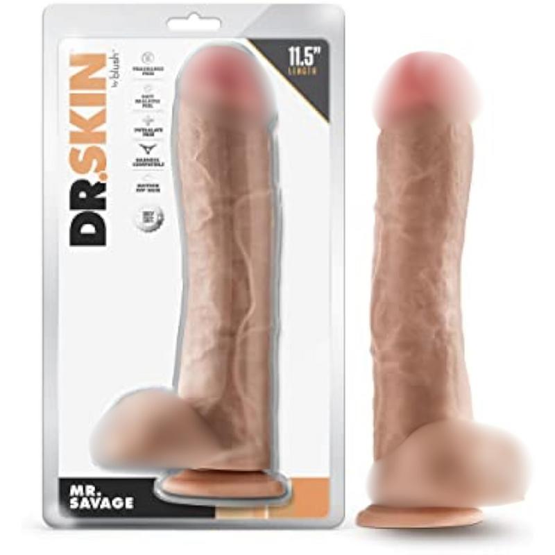 Dr. Skin Realistic 11.5 Inch Long 2.5 Inch Thick Dildo With Suction Cup Base & Balls Realistic Dildo Soft Real Feel Female Sex Toy Horse Dildo Size Women Men Couples Adult Sex Toy