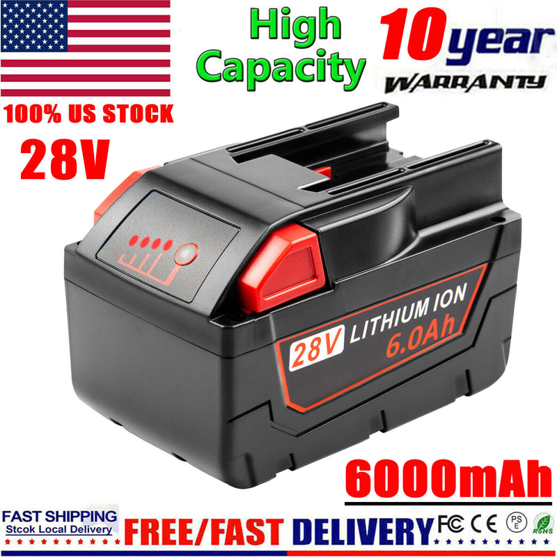6.0Ah 28V Li-Ion Battery For Milwaukee For M28 Power 48-11-2830 28Volt Cordless
