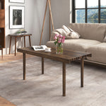 39” Coffee Table w/ Slatted Tabletop Rectangle Rubber Wood Living Room Brown
