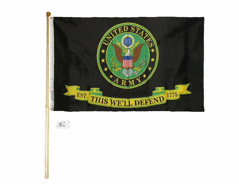 5' Wood Flag Pole Kit Bracket With 3X5 United States Army This We'Ll Defend Flag