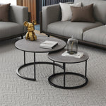Real Marble Round Coffee Table Set Of 2 Nesting Side End Table Sturdy Metal Leg