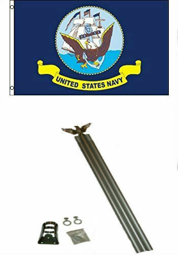 3X5 U.S. Navy Ship Crest Flag W 6' Ft Aluminum Flagpole Flag Pole Kit