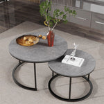 Real Marble Round Coffee Table Set Of 2 Nesting Side End Table Sturdy Metal Leg