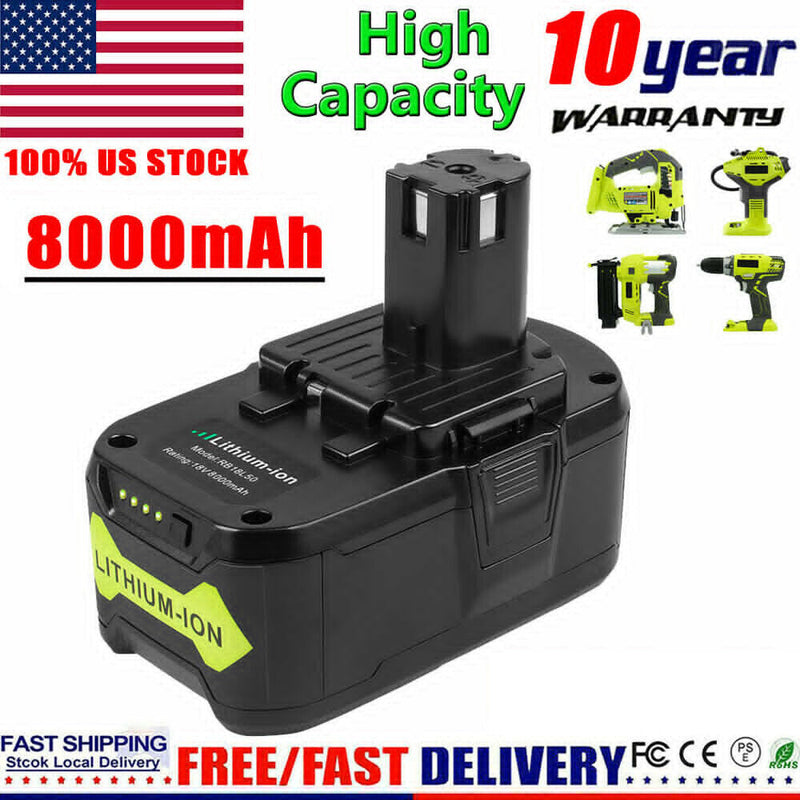 8.0Ah For Ryobi 18V P108 High Capacity Battery Lithium-Ion P106 P107 P103 P105