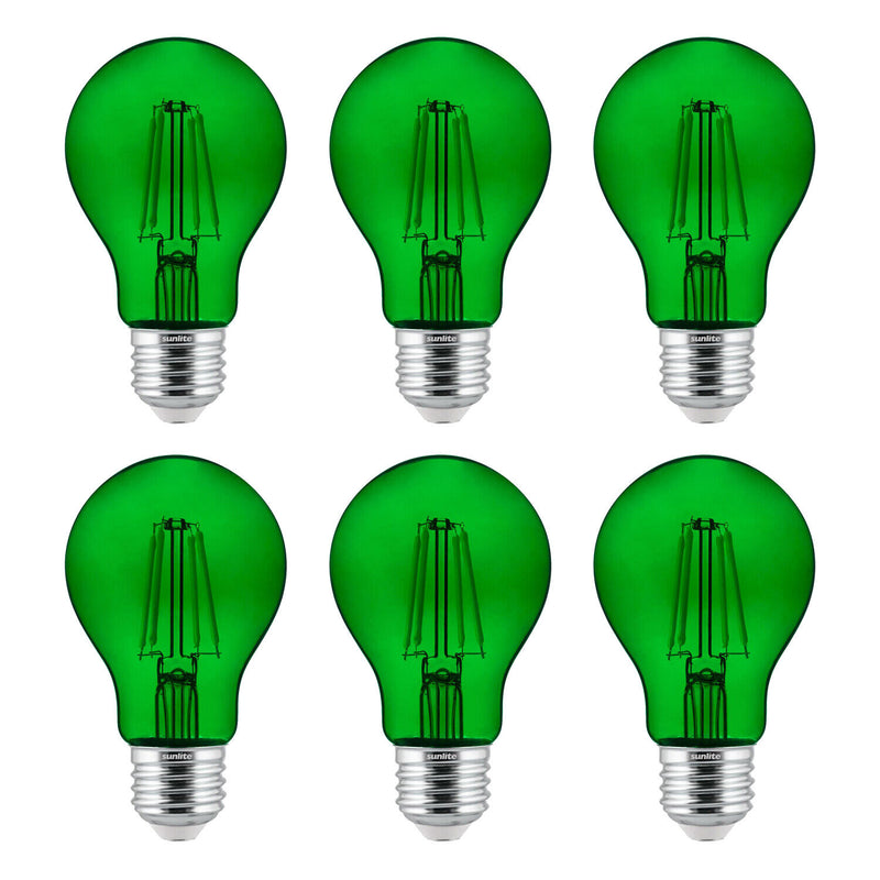6-Pack Sunlite LED Transparent Green A19 Filament Bulbs, 4.5 Watts, Dimmable