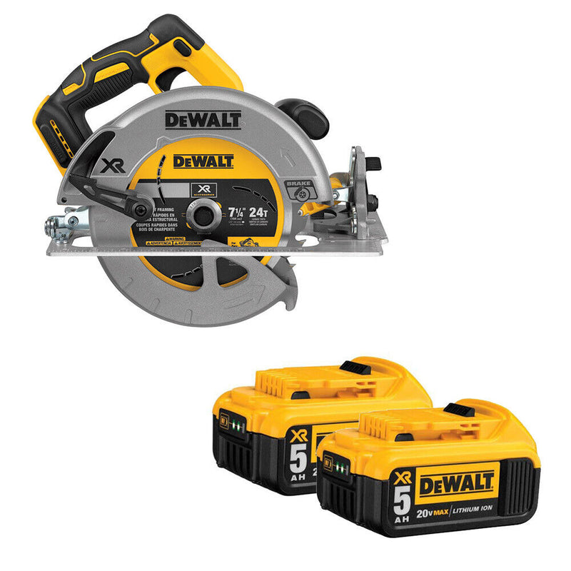 DeWalt DCB205-2 20V MAX 5 ah Battery 2-Pack w/DCS570B 7-1/4" Circular Saw