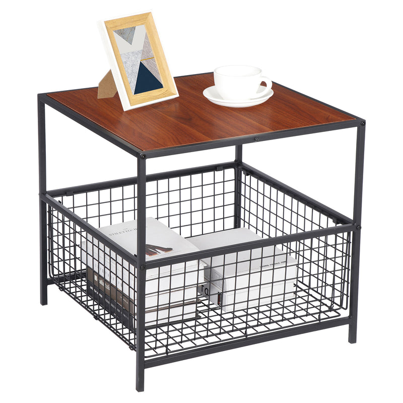 20 Inch Side Table With Storage Basket Wood Top Sofa Side Table For Living Room