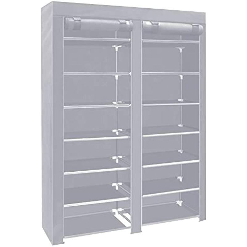 28 Pairs Portable Double Row with Nonwoven Fabric Cover Shoe Rack