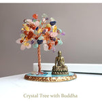 Buddha Statue with Healing Crystal Tree, Tree of Life for Positive Energy