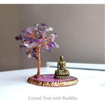 Buddha Statue with Healing Crystal Tree, Tree of Life for Positive Energy