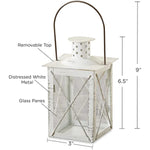 Luminous White Metal Lantern Tea Light Holder Medium Rustic Home Decor Lantern
