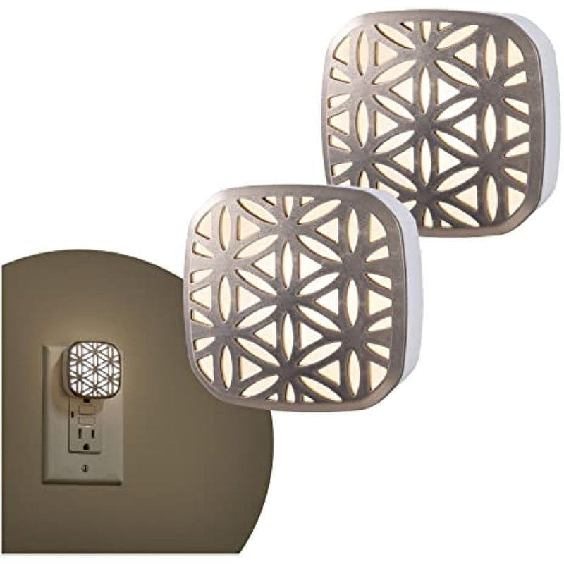 Brushed Nickel Flower Design Night Light With Plug-in, Dusk to Dawn Sensor