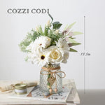 Artificial White Flowers with Vase for Coffee Table Decor