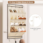 Large Deep Pockets Door Shoe Rack with 3 Hooks