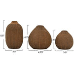 Decorative Textured Stoneware Set Of 3 Brown Vase Set