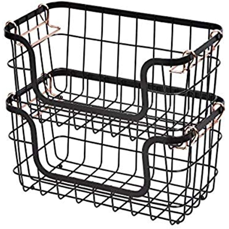 Stackable Metal Wire Rectangular Storage Basket Set For Kitchen or Bathroom, 2 Count