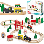 74 Pcs Wooden Train Set With Battery Operated Train Wooden Tracks