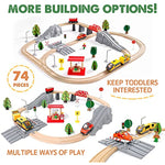 74 Pcs Wooden Train Set With Battery Operated Train Wooden Tracks