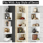 5 Tier Wall Mount Corner Shelves Rustic White Finish 7 75 L X 7 75 W X 48 5 H