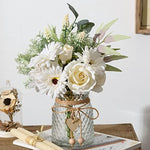 Artificial White Flowers with Vase for Coffee Table Decor