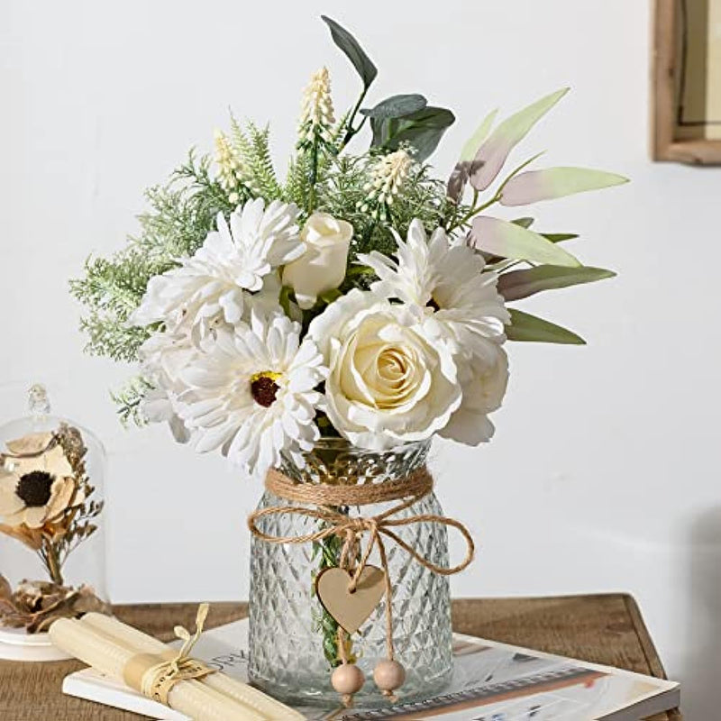 Artificial White Flowers with Vase for Coffee Table Decor
