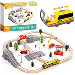 74 Pcs Wooden Train Set With Battery Operated Train Wooden Tracks
