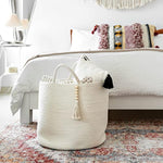 Decorative Rope Basket Wooden Bead Decoration with Handles