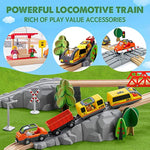74 Pcs Wooden Train Set With Battery Operated Train Wooden Tracks