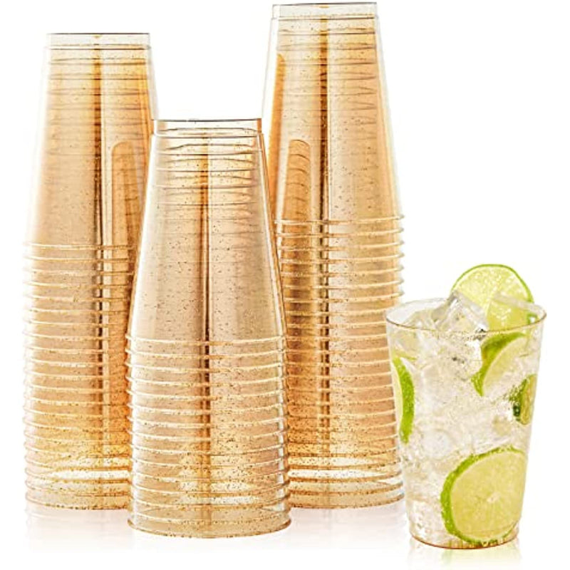 12Oz Champagne Gold Plastic Cups 100 Pcs