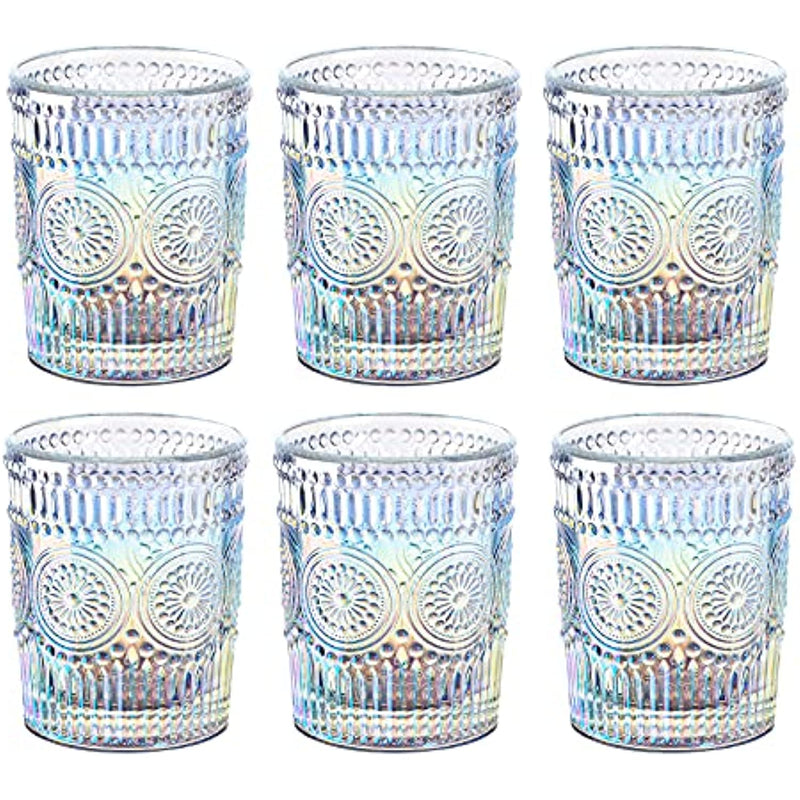 Vintage Glassware Sets Rainbow Embossed Romantic Water Glass Tumbler